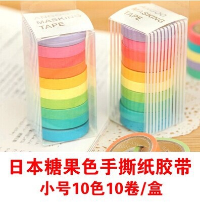 Cute candy color rainbow color hand tear Japanese and paper tape color stickers 10 rolls