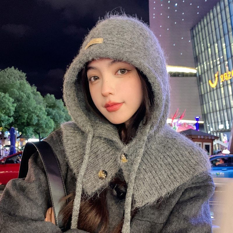 Picture of Autumn and Winter New Hat Women's Balaclava Hat Winter Warm Neck Integrated Hat All-match Knitted Wool Hat Thick