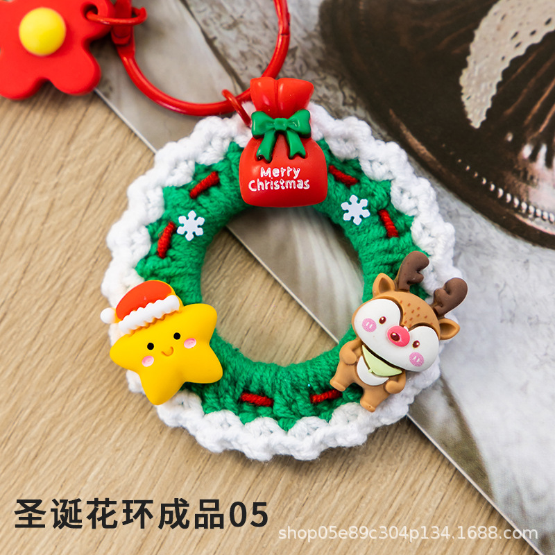 Picture of Christmas Wreath Keychain Pendant Wool Crochet Handmade Diy Crochet Hand Made Homemade