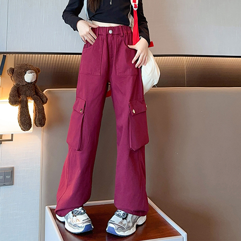 Picture of Girls' overalls spring and autumn 2024 new autumn and winter fleece-lined girls' pants children's autumn casual trousers