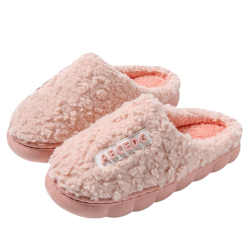Autumn and Winter cotton slippers winter couple home indoor non-slip warm thick bottom fleece-lined warm wool-like cotton slippers
