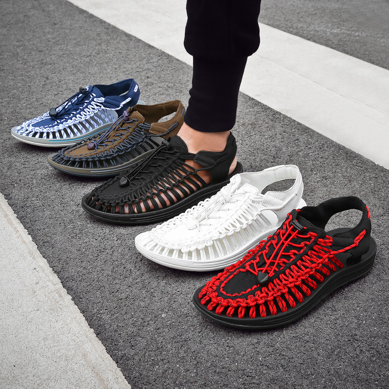 Cross-border men's sandals plus size couple beach shoes Lake Creek Roman sandals Baotou men woven handmade wholesale sandals