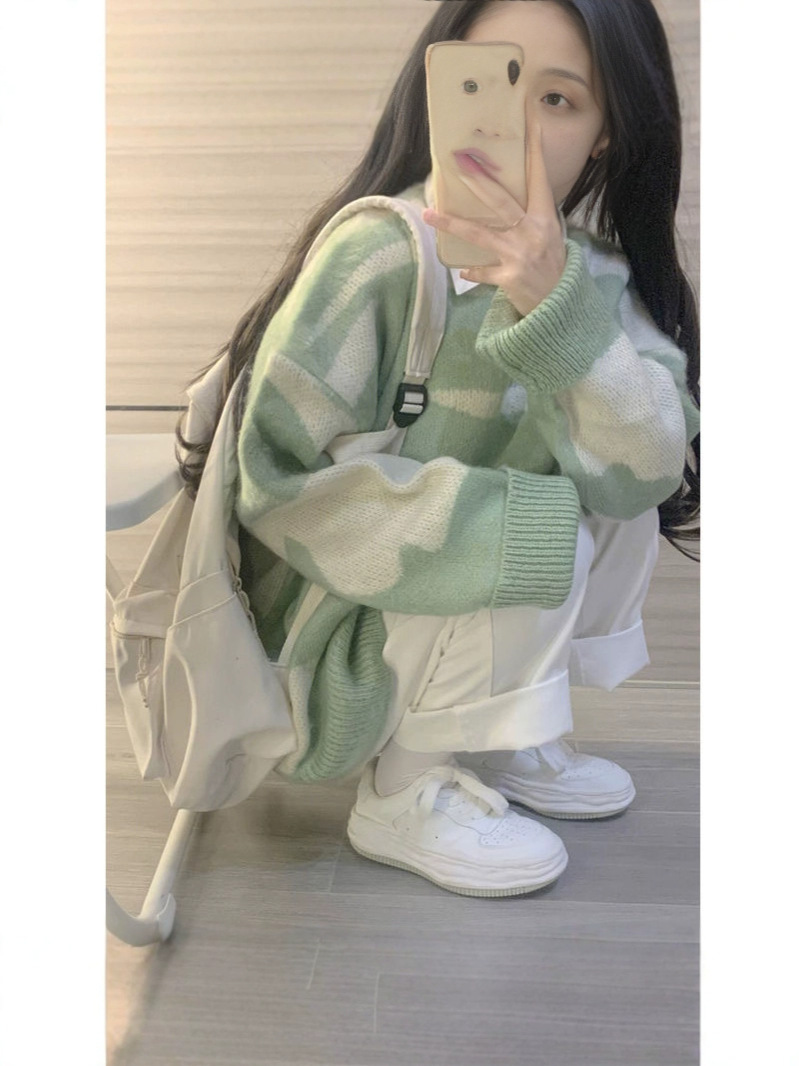 Waxy Sweater Women's Inner Knitted Sweater Lazy Style Thickened Japanese Retro Base BF Soft Contrast Gentle Autumn and Winter Loose