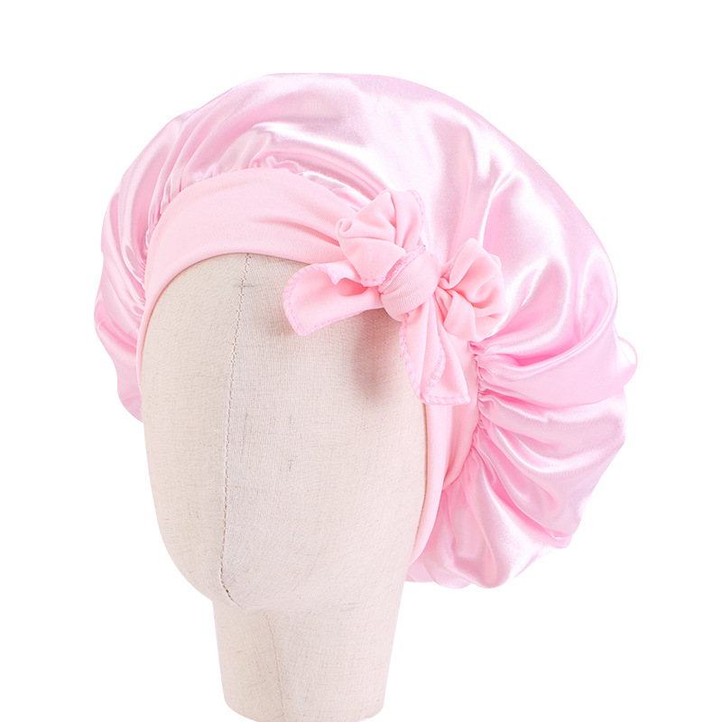Picture of Children's milk silk ribbon headscarf hat baby satin nightcap knotted shower cap JDKB-21B