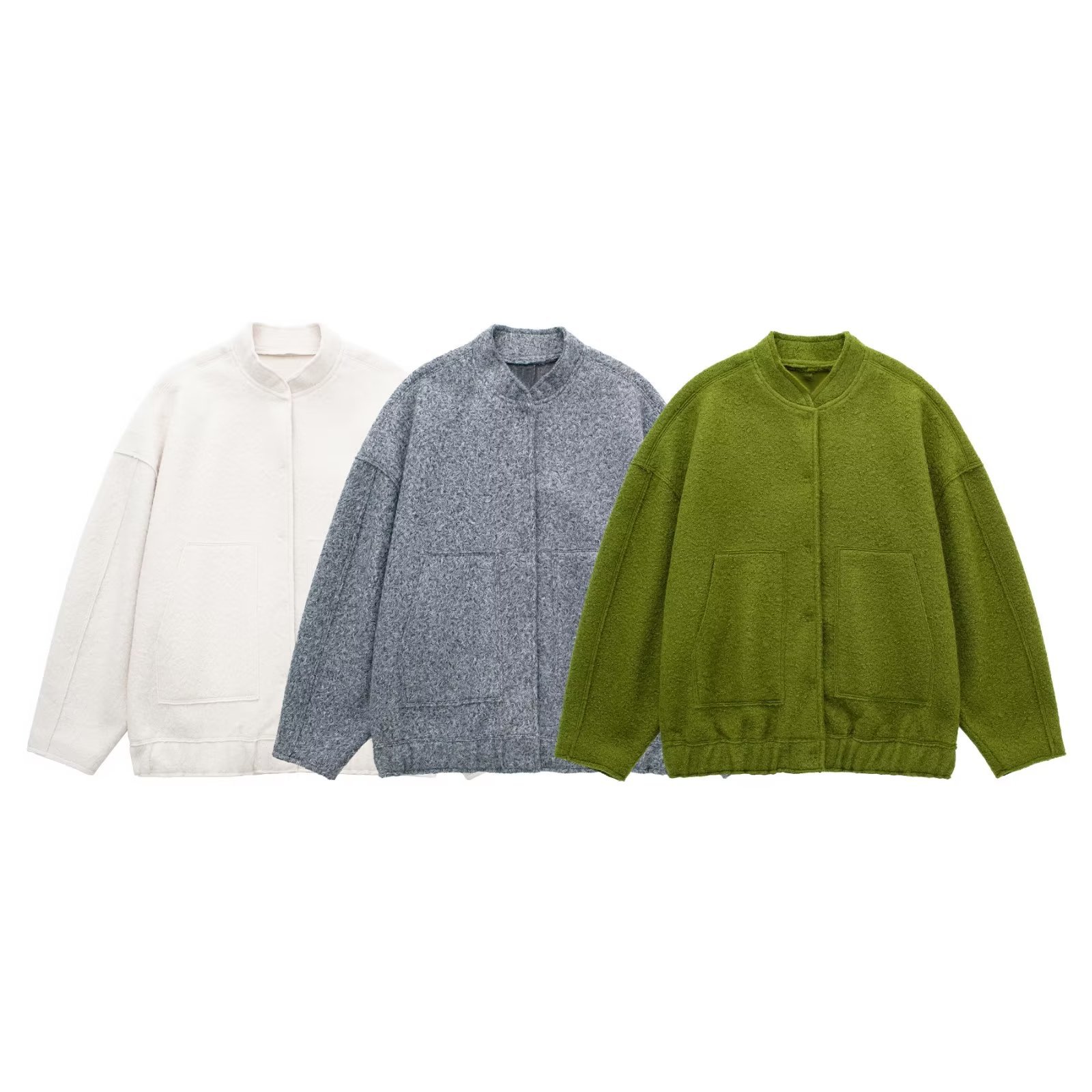 Picture of 2023 autumn and winter New European and American style solid color women's pocket decoration loose pilot jacket baseball uniform casual jacket