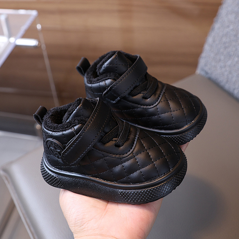 Picture of Autumn and winter high-top baby boys and girls soft bottom non-slip toddler shoes 1-3 years old fleece-lined thick warm cotton shoes bread shoes