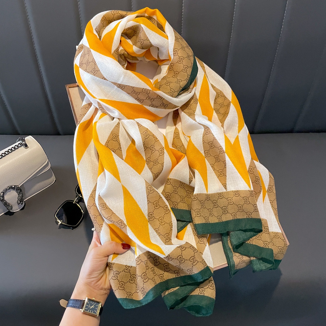New Scarf Women's Winter Korean Style All-match Fashion Chain Cotton and Linen Scarf Women's Warm Scarf Shawl Cold and Windproof