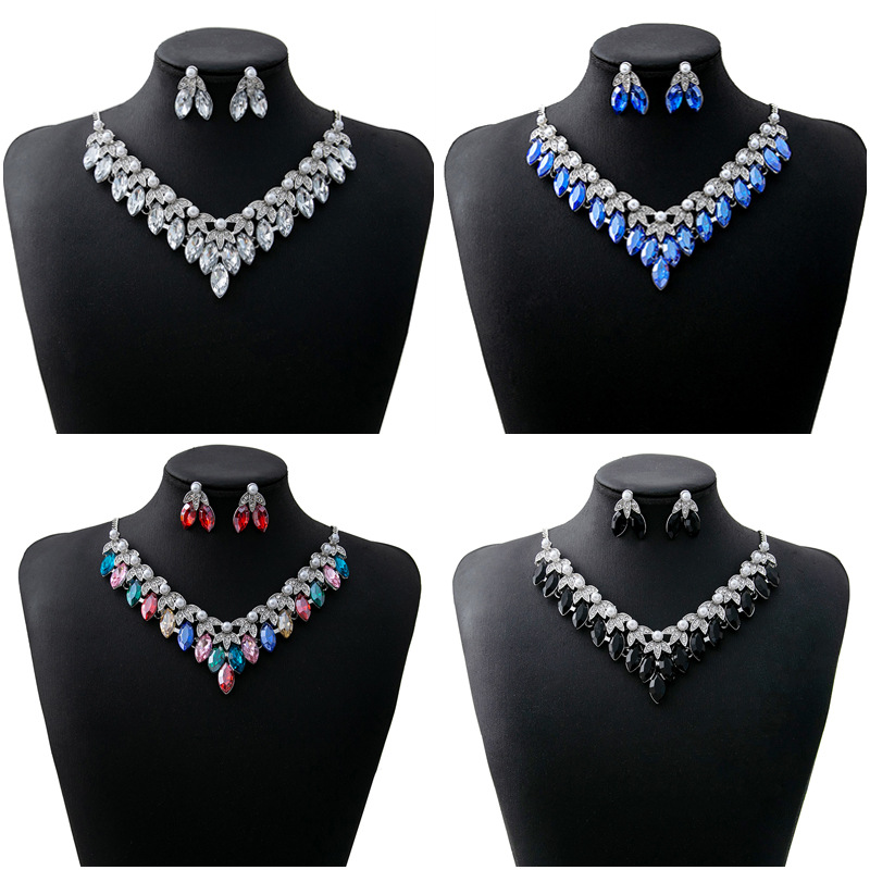 European and American retro exaggerated jewelry suit elegant luxury dinner water drop necklace bridal accessories pearl earrings for women