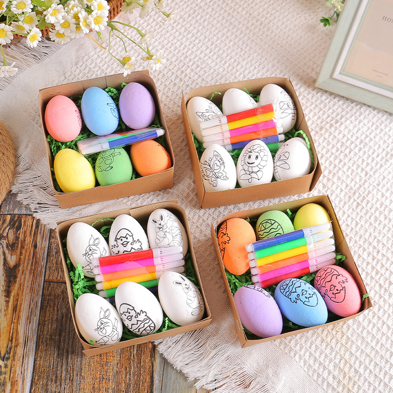 Cross-Border Hot Selling Easter DIY Hand-Painted Eggs 2025 Cartoon Bunny Eggs Kidsren's Handmade Gifts Wholesale
