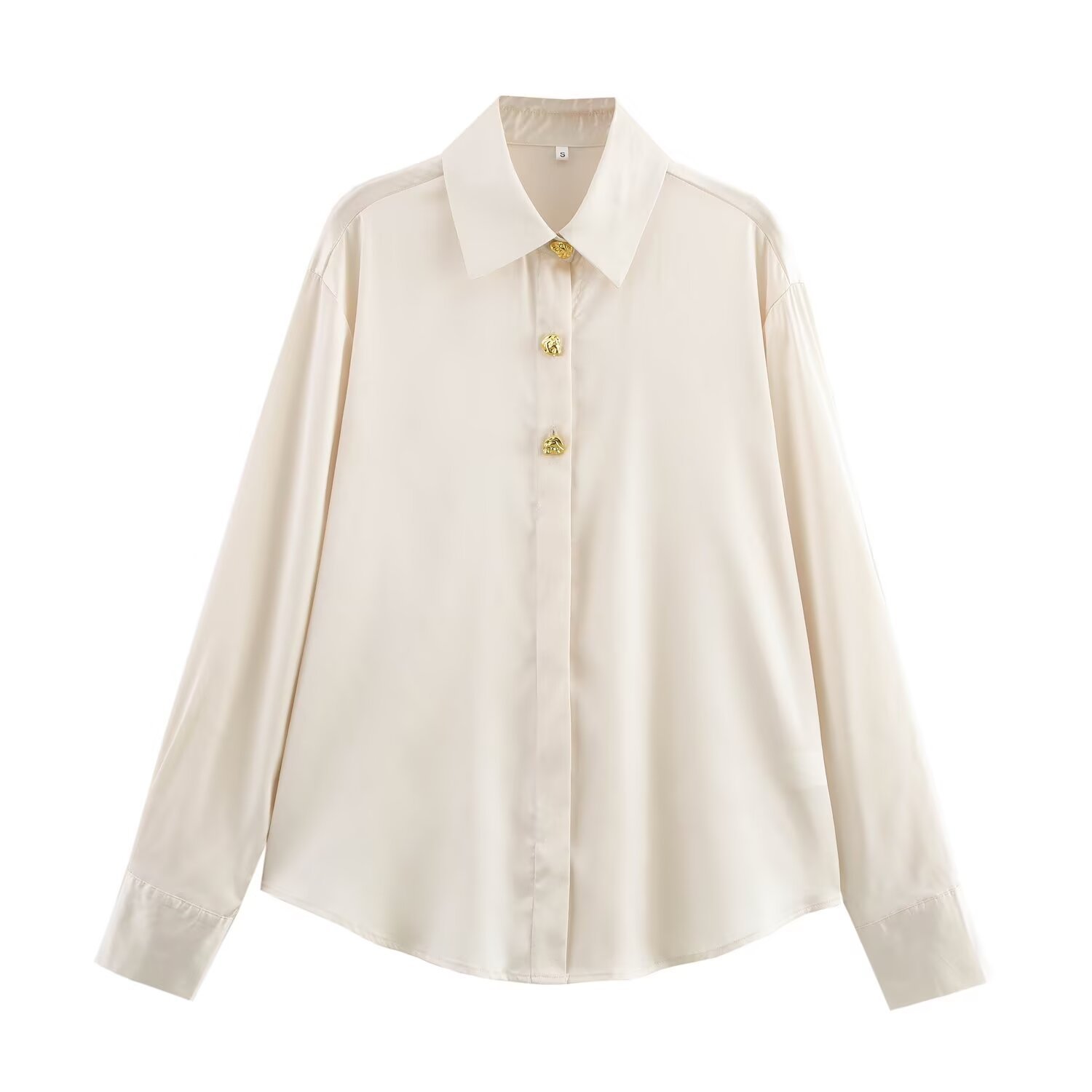 2025 spring new European and American cross-border women's satin solid color fashion metal buckle silk satin texture long sleeve drape shirt