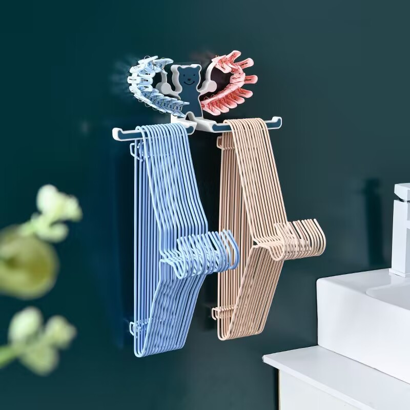 Picture of Punch-free clothes hanger storage balcony clothes hanger clip hook storage tissue towel storage washing machine rack