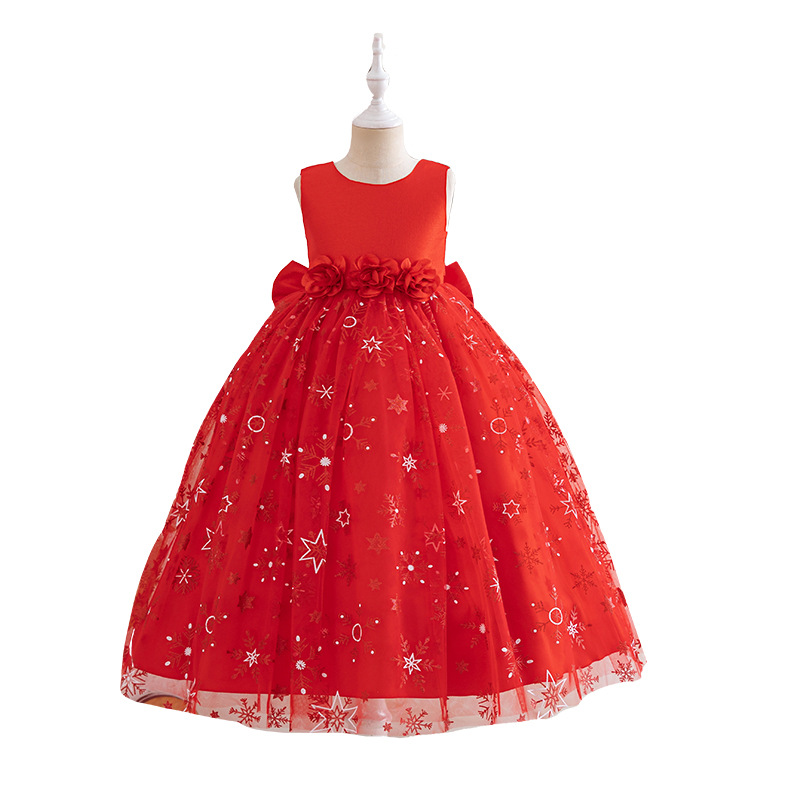 Picture of New Girls dress Stars Printed Sleeveless Princess Dress Flower Mesh Wedding Little Bridesmaid Children's Dress