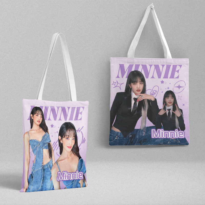 Jin Minni canvas bag length 39CM width 36CM (G)I-DLE girl double-sided canvas bag handbag large capacity