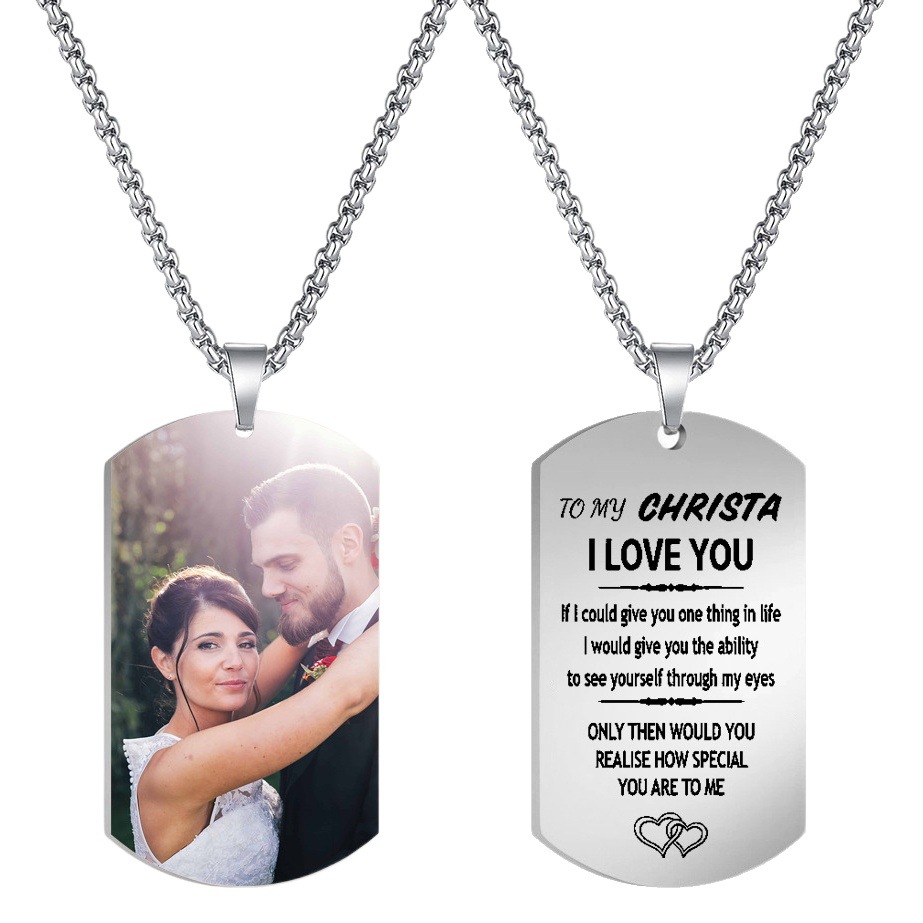 Customized non-fading color printing stainless steel dog tag necklace color photo titanium steel military tag pendant lettering tag