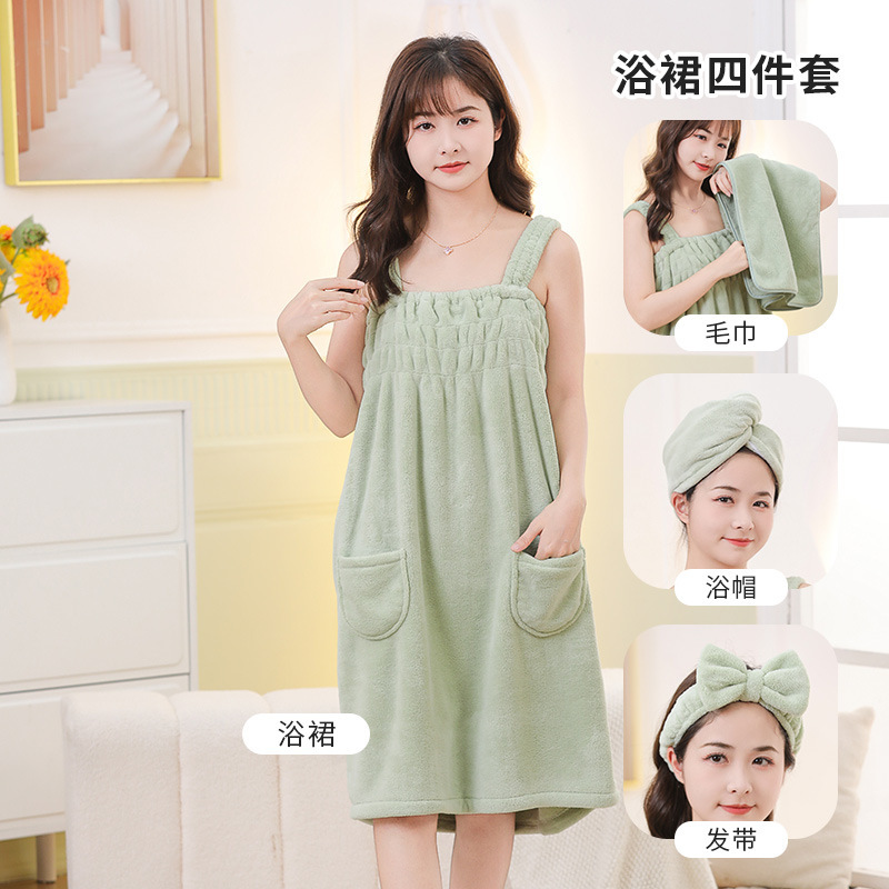Picture of Coral Velvet Bath Skirt for Women, Absorbent, Soft, Wearable Bath Towel, Bath Sling, Enlarged Vest, Adult Student Home Thickeneding