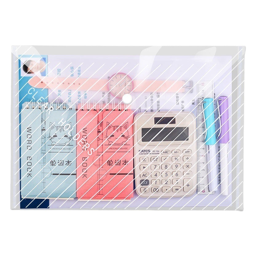 Thickened Transparent Document Bag Plastic a4 Snap Button Information Bag Student Office File Storage Bag Can be Fixed-made