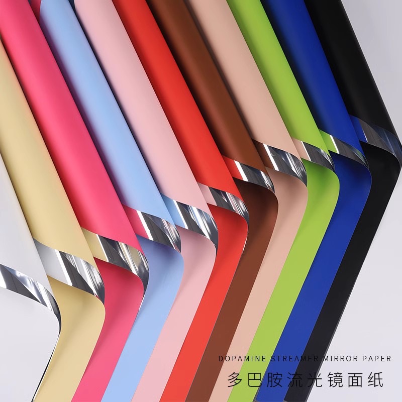Dopamine Streamers Mirror Paper Two-color Waterproof Color Wrap Paper Tanabata Valentine's Day Flower Wrapping Paper