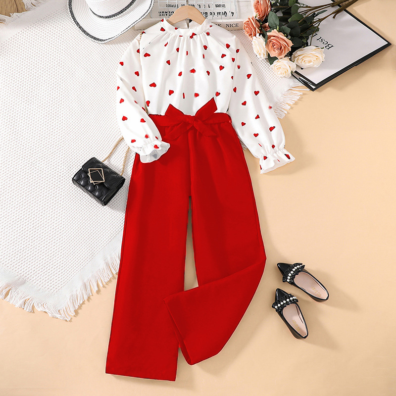 Picture of Girls' Suits Cross-Border Medium and Large Children's Clothing Spring New Valentine's Day Love Print Long-Sleeved Tops Children's Two-Piece Set