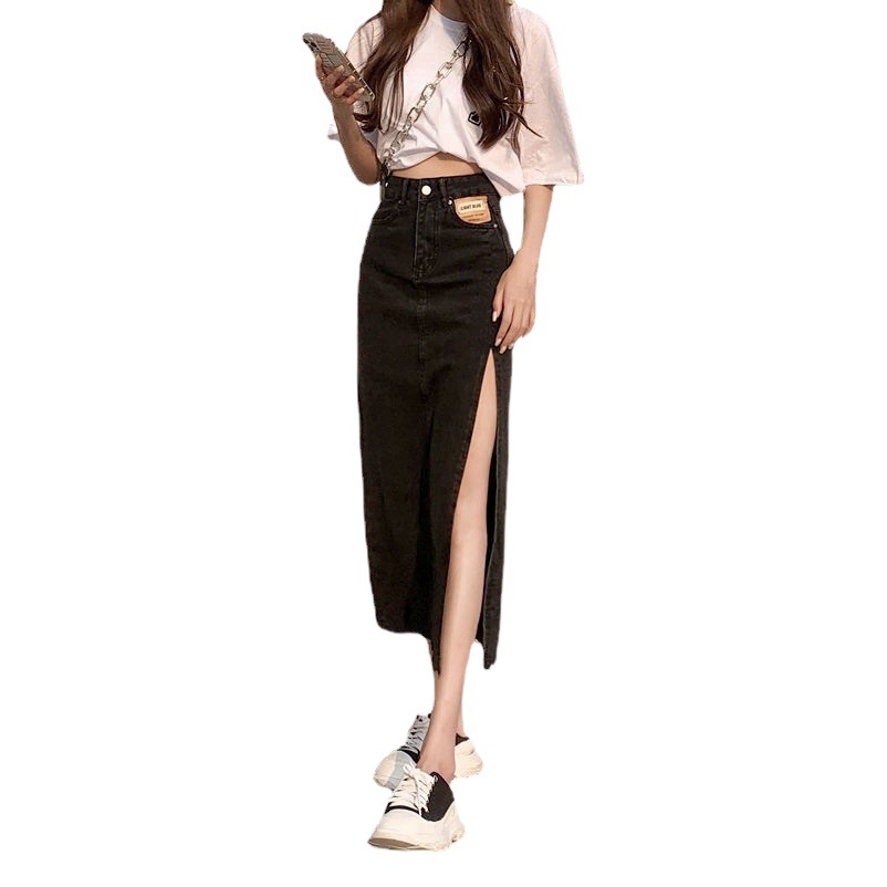 High Waist Split Denim Midi Dress Women's Summer 2021 New Internet Popular Slim A- Line Hot Girl Hip Skirt ins Trendy