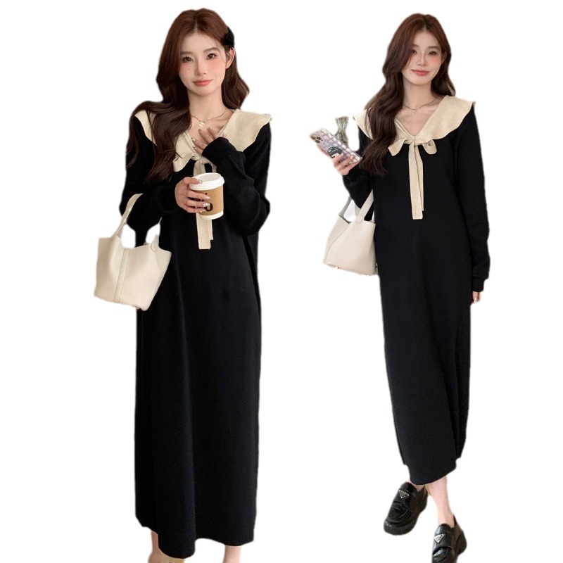 Picture of Internet celebrity autumn and winter New Korean style fashion Loose Doll Lotus collar pregnant women's mid-length knitted sweater dress