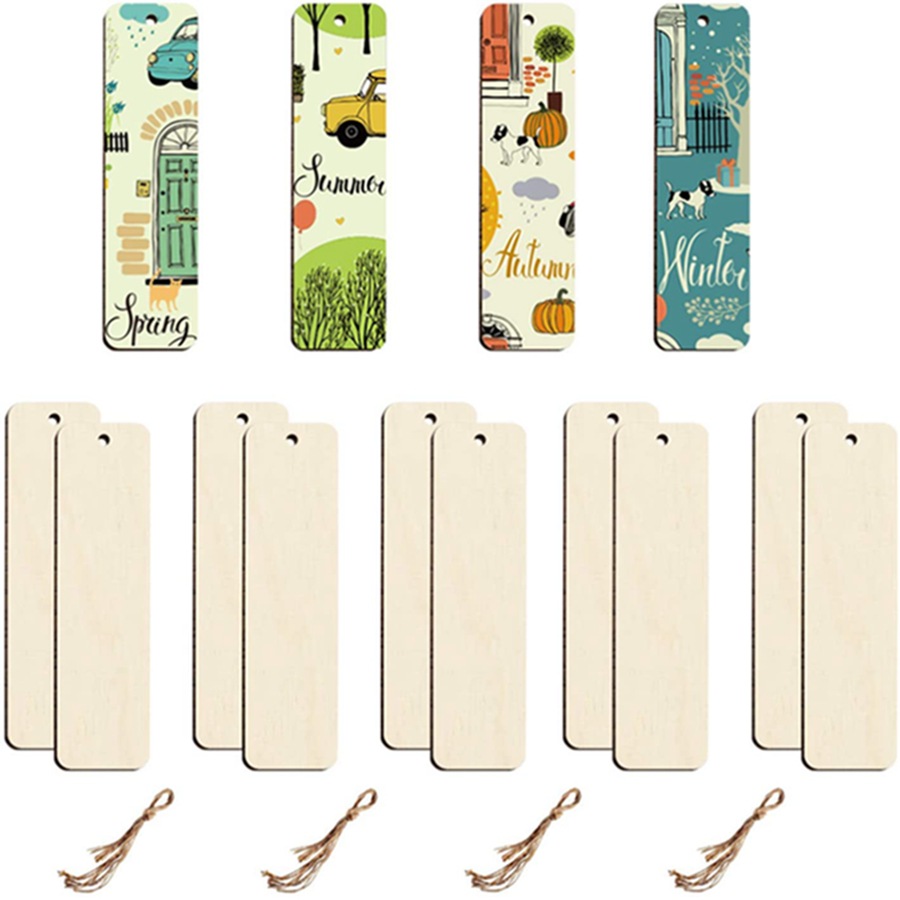 Picture of Amazon Wooden Blank Bookmark DIY Wooden Craft Unpolished Rectangular Blank Book Brand Pendant
