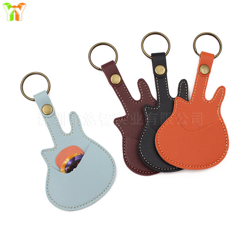 PU leather guitar pick protective cover portable mini leather keychain pendant access control card pick storage bag