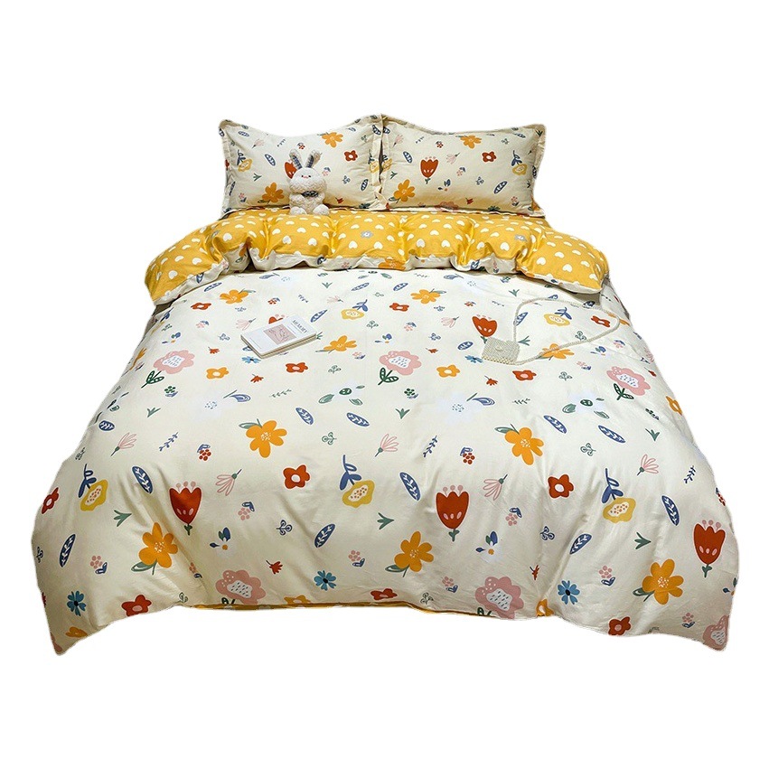 2025 Four-Piece Set of Pure Cotton Three-Piece Dormitory Set Bed Sheet Duvet Cover Spring and Autumn Bedding Ins Style