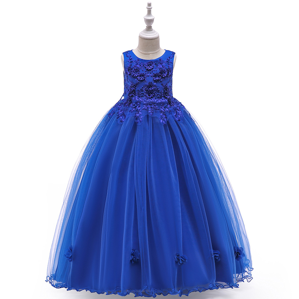 Cross-border Summer New Children's Dress Show Performance Dress Sleeveless Long Dress Solid Color Mesh Princess Dress