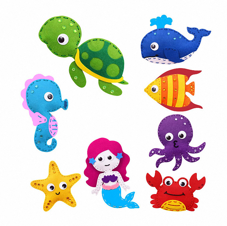 DIY Art Kit Children's Early Education Sewing Set Ocean Series Sewing Felt Stuffed Animal Color Box Set