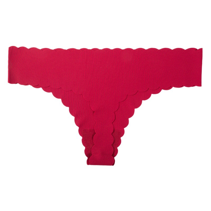 Amazon Seamless Ribbed Wave Edge Pure Cotton Crotch Low-Rise Bikini Thong for Women Low-Rise Seamless