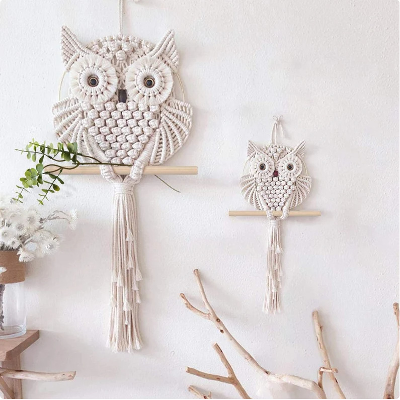 Picture of Cross-border owl pendant lace wall hanging tapestry art hand-woven bohemian ornament hanging basket