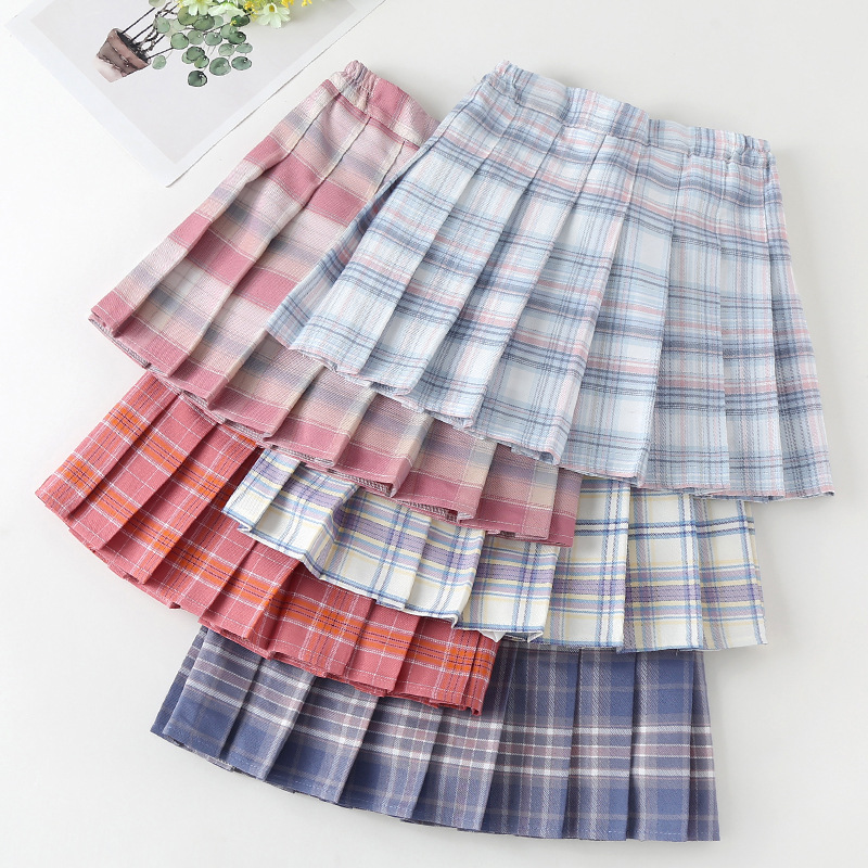 Picture of Girls' skirt children's clothing Korean style new preppy style children's short skirt class clothes plaid skirt medium and large children's pleated skirt