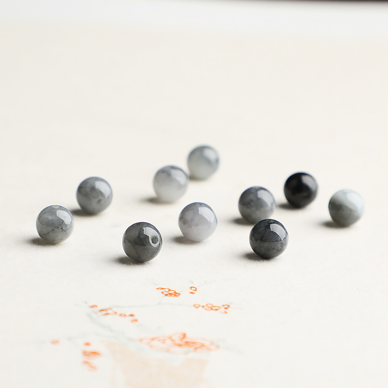 Picture of Natural Burma A Jade Round Beads High Waxy Ice Black Black Beads DIY Necklace Bracelet Accessories