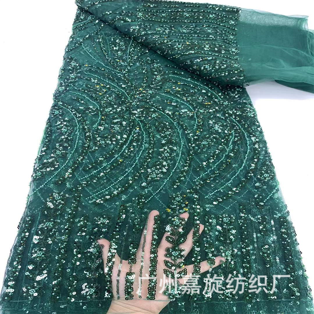 Picture of European and American apricot wheat ears three-dimensional beads sequins lace fabric African bride dress dress embroidered lace