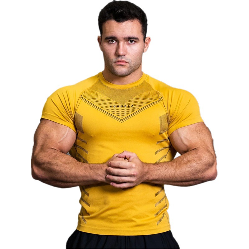 New Fitness Clothes Sports T-shirt High Elastic Training Clothes Muscle Tight Clothes Men's Short-sleeved Fitness Clothes Men's Cross-border Foreign Trade