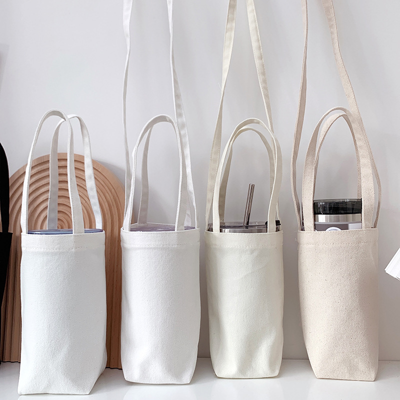 Crossbody Canvas Water Cup Bag Hand Carrying Glass Thermos Cup Cover Protective Cover Simple Portable Small Bag
