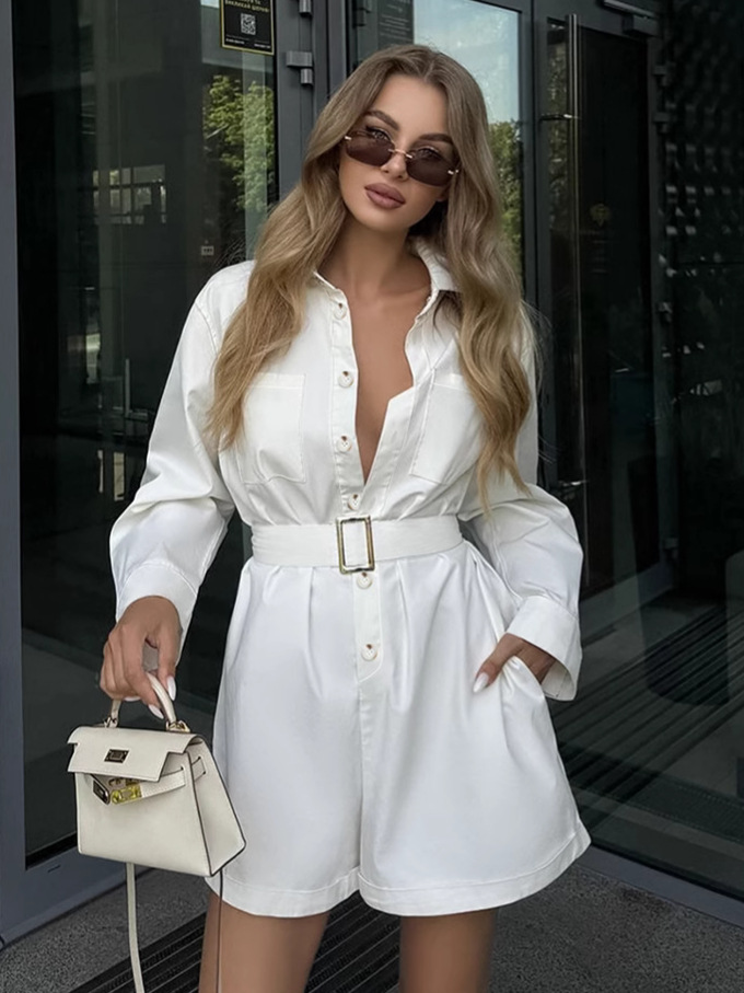 2025 Autumn and Winter European and American Cross-Border Work Clothing White Jumpsuit Feminine Waist Wide Leg Jumpsuit Design Women's Clothing