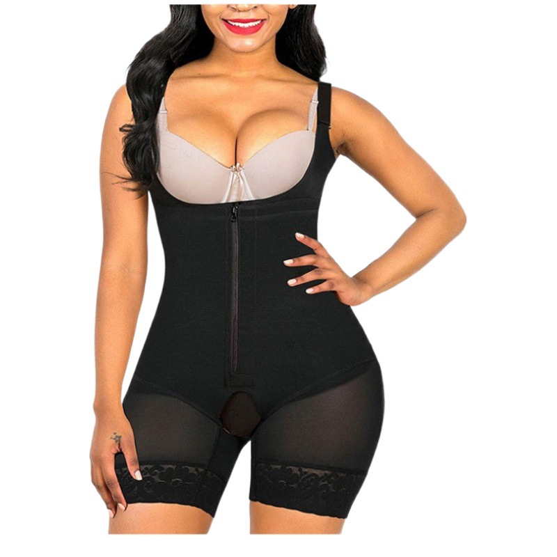 New European and American shapewear one-piece plus zipper waist hip lifting tights body shaping underwear plus size shapewear factory