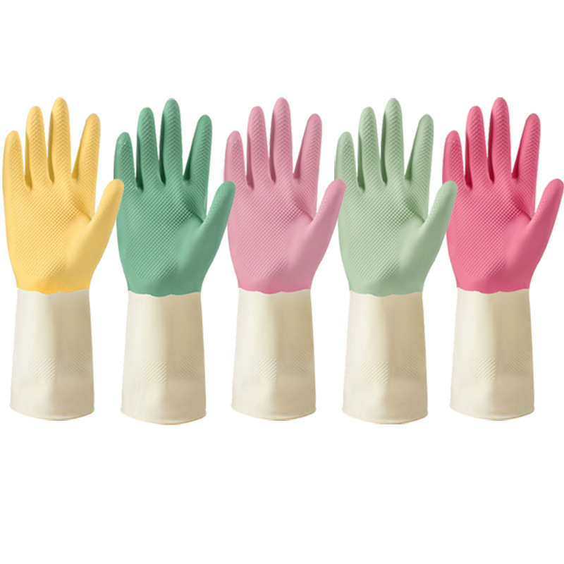 Picture of Two-color Dishwashing Gloves Women's Household Kitchen Bowl Durable Cleaning Household Rubber Latex Washing Clothes Waterproof Gloves