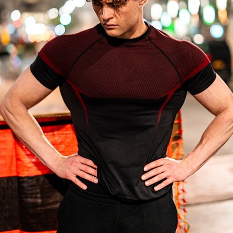 Summer Men's Sports Short-Sleeved T-Shirt Slim Fitness Quick-Drying T-Shirt Thin High-Elastic Trendy Handsome Fitness Wear