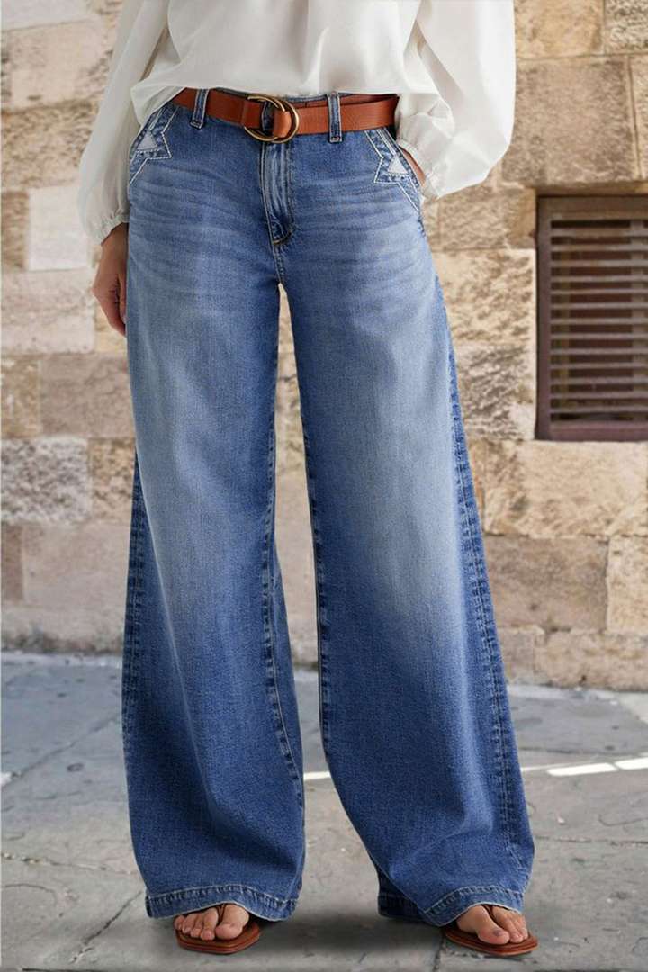 Picture of 2025 Spring New European and American Cross-border Retro Wide-leg Jeans Women's Embroidered Stretch Straight Pants Casual Trousers