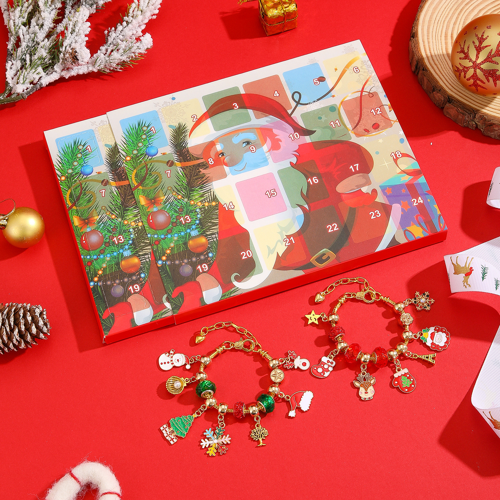 Picture of Maida Blue Christmas Countdown Calendar Gift Box suit DIY Beaded Bracelet Dream Star Bracelet Gift