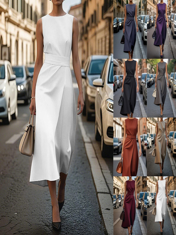 Cross-Border Amazon Independent Station 2025 Popular Summer Sleeveless Round Neck Fashion Casual Long Dress for Women