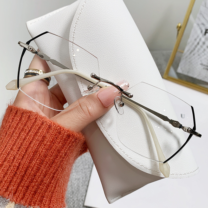Picture of New irregular myopia finished rimless diamond trim without makeup artifact big face slimming anti-blue light myopia glasses