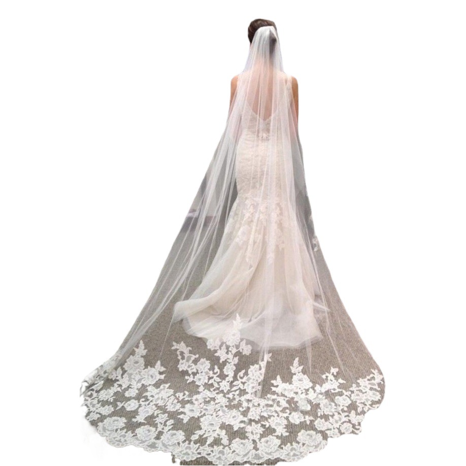 Bridal Wedding Veil Lace Applique Soft Veil White Veil 3m Long Wedding Dress Headdress Forest Travel Photography Accessories