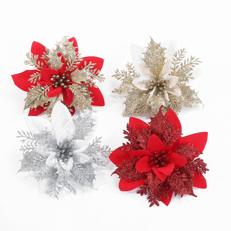 Picture of Christmas Decoration Flower Red Artificial Flower Christmas Wreath Accessories Holiday Christmas Tree Decoration Gold Pink Christmas Flower