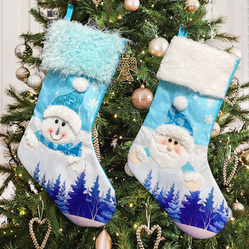 Cross-border New Christmas Decoration Blue Christmas Stocking Christmas Tree Pendant Santa Claus Ornaments Snowman Christmas Hanging Ornaments