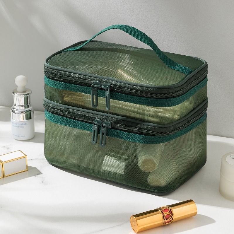 Picture of Large Capacity Toiletry Bag Portable High-value Cosmetic Bag Multi-purpose Travel Double-layer Toiletry Bag Storage Bag Mesh Bag