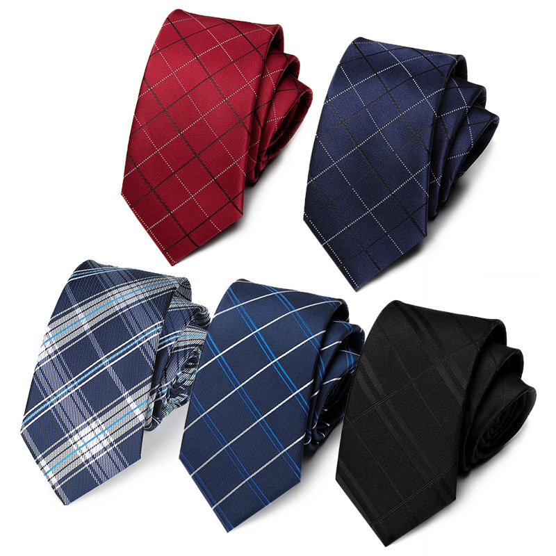 6cm Plaid Tie in Stock Wholesale Men's Formal Business Professional Black Tie Wedding Burgundy Tie Manufacturer