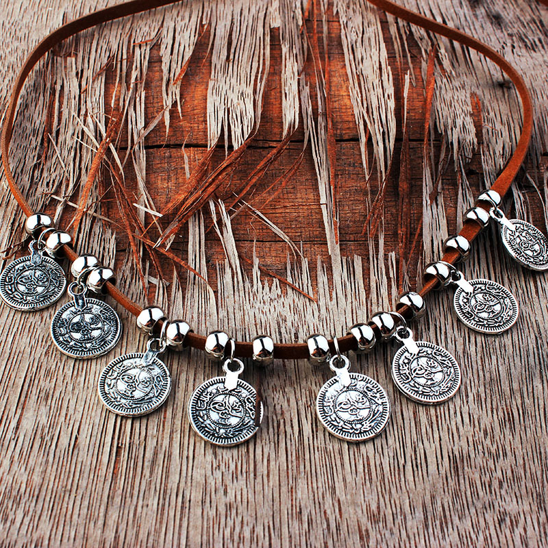 Picture of European and American ebay new products overseas bohemian suede coin beaded necklace pagan Leather sweater chain